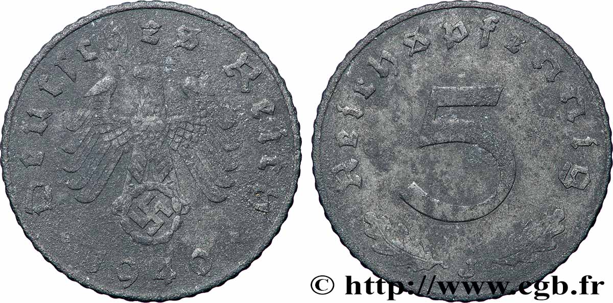 GERMANIA 5 Reichspfennig 1940 Hambourg BB 