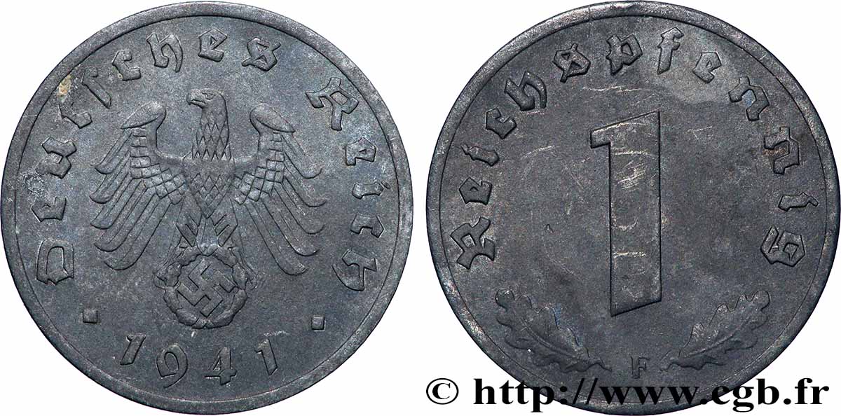 DEUTSCHLAND 1 Reichspfennig aigle et swastika 1941 Stuttgart fVZ 