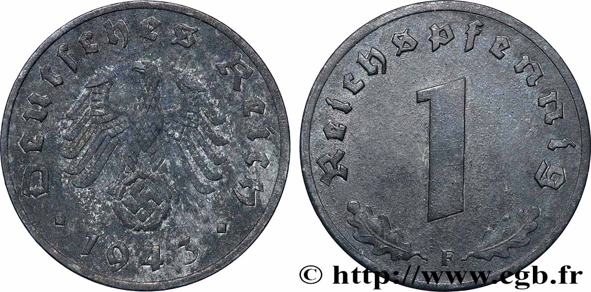 GERMANIA 1 Reichspfennig aigle et swastika 1943 Stuttgart BB 