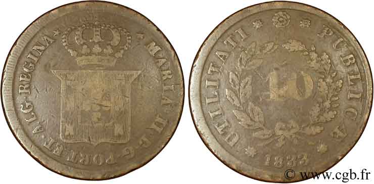 PORTUGAL 1 Pataco (40 Réis) Miguel Ier 1833  VF 