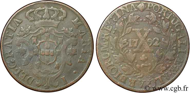PORTUGAL 10 Réis Marie I (Maria) 1792  VF 