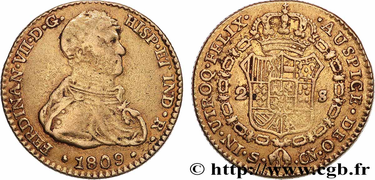 SPAIN - KINGDOM OF SPAIN - FERDINAND VII 2 Escudos 1809 Séville XF 