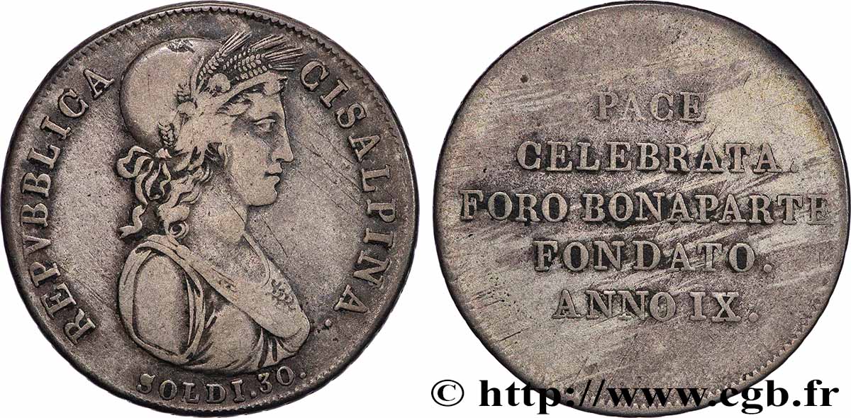 ITALIE - RÉPUBLIQUE CISALPINE 30 soldi an IX (1801) Milan TB+ 