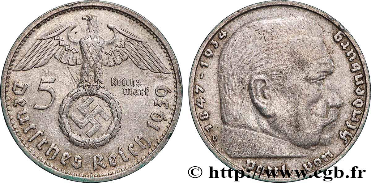 GERMANIA 5 Reichsmark 1939 Munich BB 