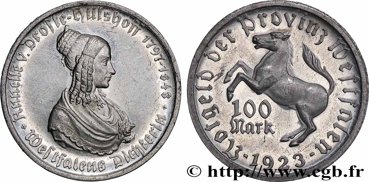 GERMANY 100 Mark Annette von Droste-Hülshoff 1923  AU 
