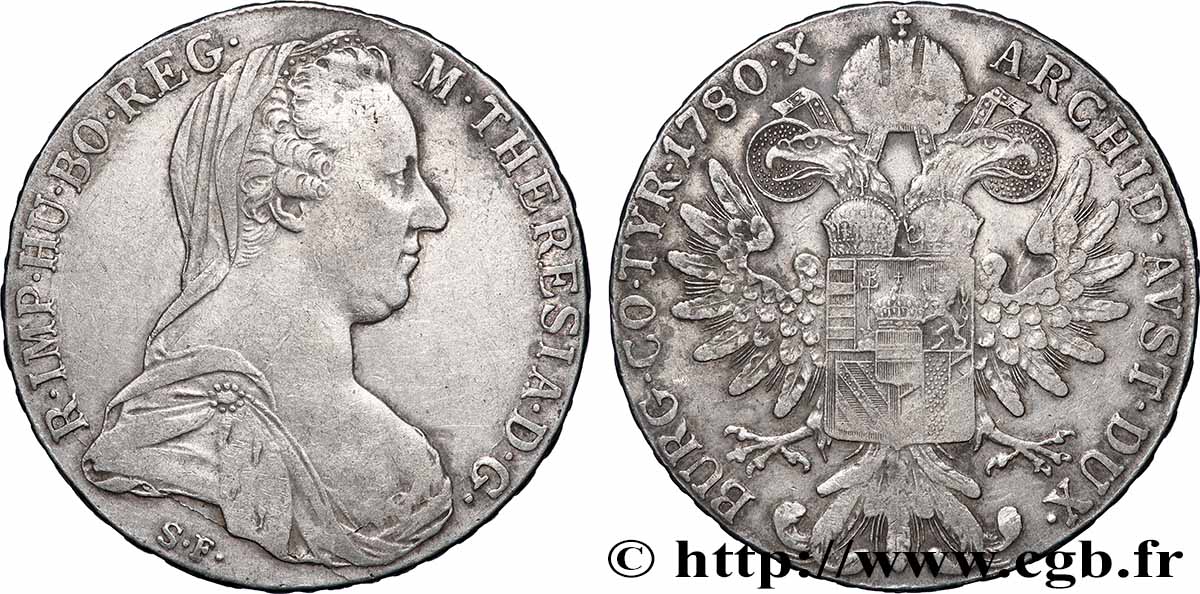 ARGENT D&nbsp;INVESTISSEMENT 1 Thaler (REFRAPPE) Marie-Thérèse 1780 Vienne TTB 