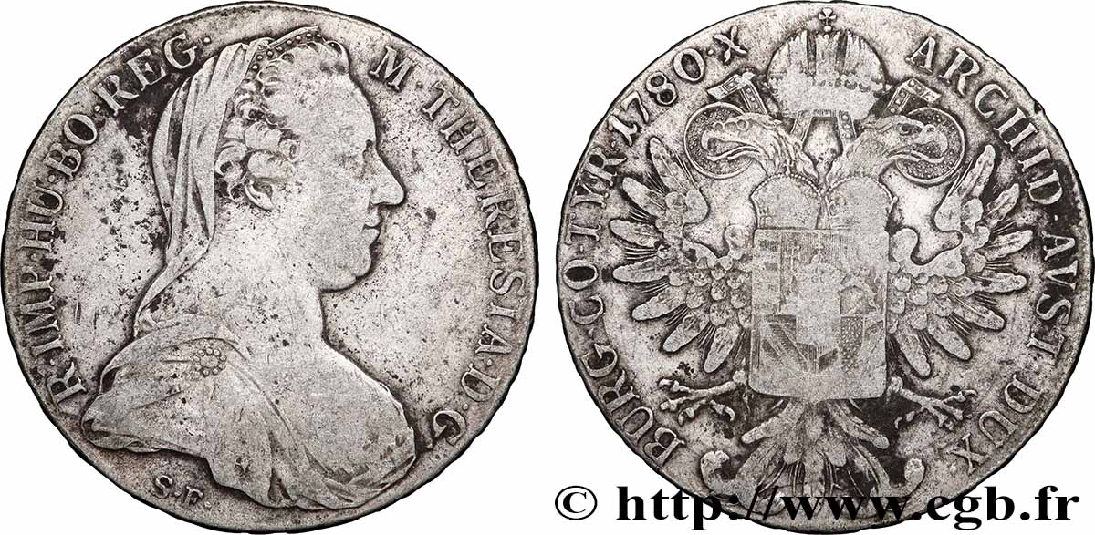 ARGENT D&nbsp;INVESTISSEMENT 1 Thaler (REFRAPPE) Marie-Thérèse 1780 Vienne TB+ 