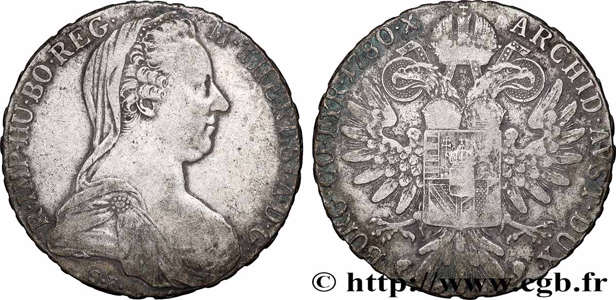 ARGENT D&nbsp;INVESTISSEMENT 1 Thaler (REFRAPPE) Marie-Thérèse 1780 Vienne TB+ 