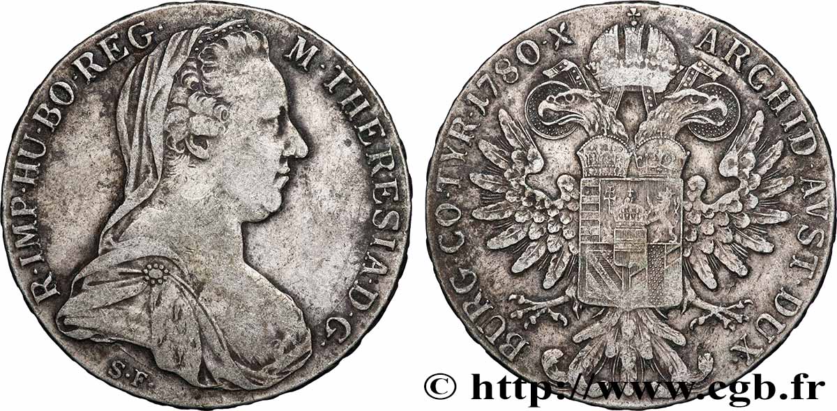 ARGENT D&nbsp;INVESTISSEMENT 1 Thaler (REFRAPPE) Marie-Thérèse 1780 Vienne TTB 