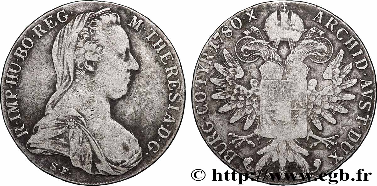 ARGENT D&nbsp;INVESTISSEMENT 1 Thaler (REFRAPPE) Marie-Thérèse 1780 Vienne TTB 