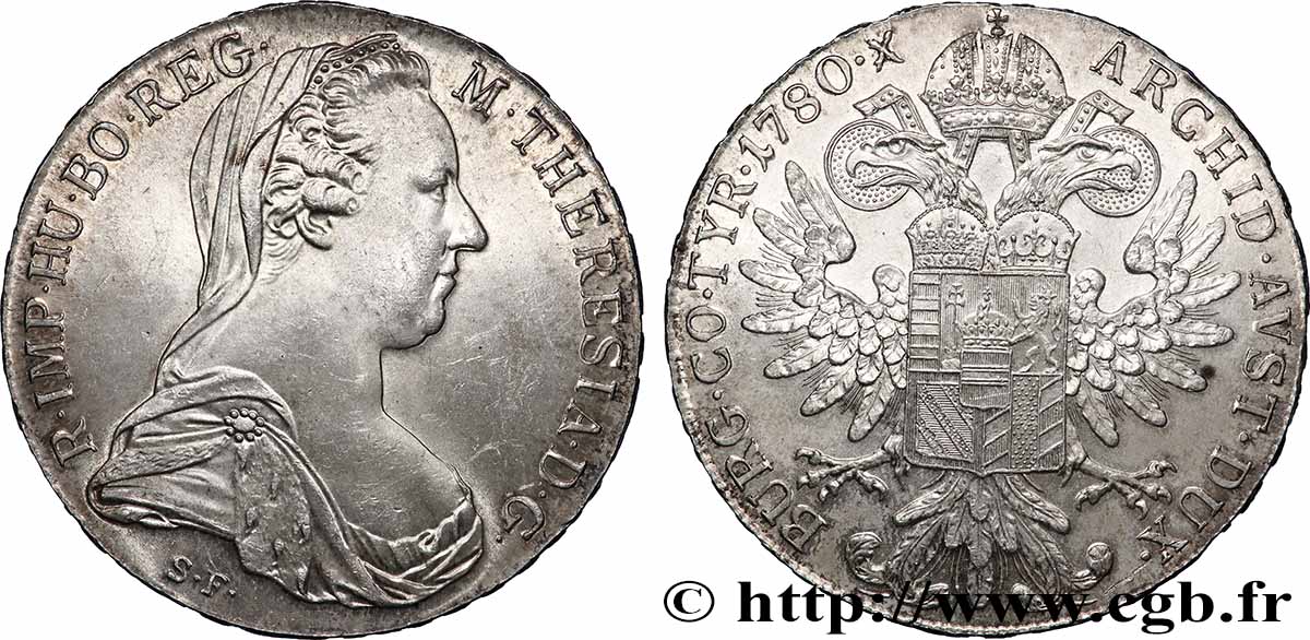 ARGENT D&nbsp;INVESTISSEMENT 1 Thaler (REFRAPPE) Marie-Thérèse 1780 Vienne SUP 