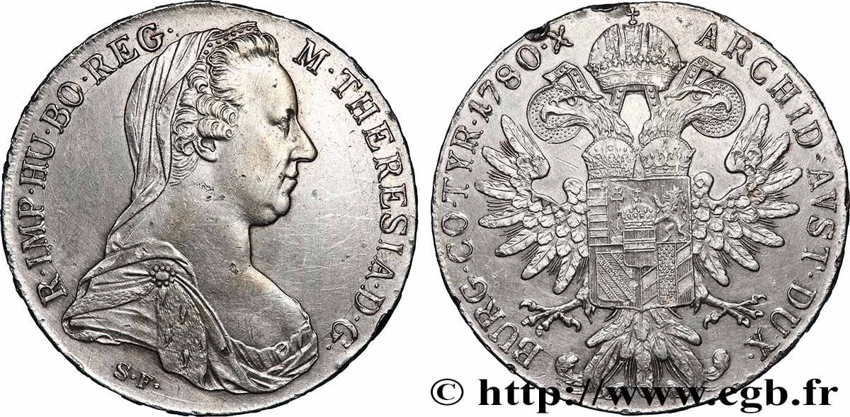 ARGENT D&nbsp;INVESTISSEMENT 1 Thaler (REFRAPPE) Marie-Thérèse 1780 Vienne SUP 