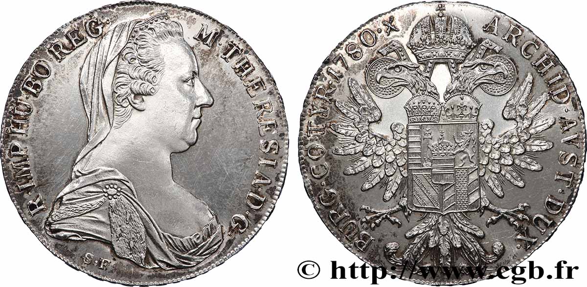 ARGENT D&nbsp;INVESTISSEMENT 1 Thaler (REFRAPPE) Marie-Thérèse 1780 Vienne SUP 