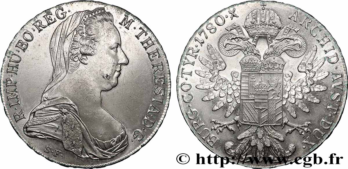 ARGENT D&nbsp;INVESTISSEMENT 1 Thaler (REFRAPPE) Marie-Thérèse 1780 Vienne SUP 