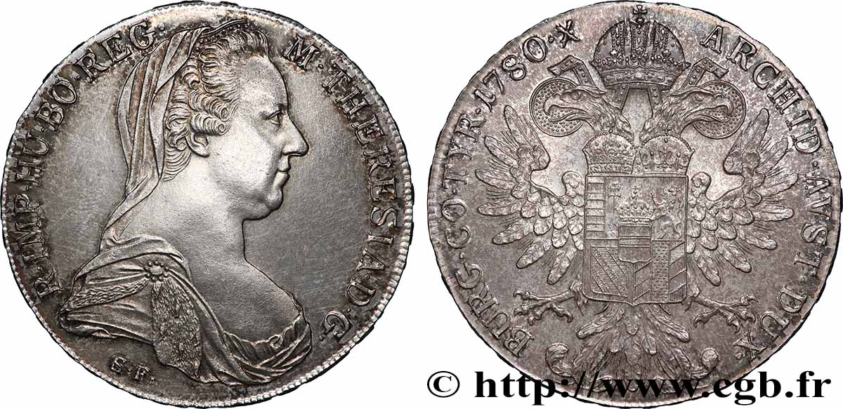 ARGENT D&nbsp;INVESTISSEMENT 1 Thaler (REFRAPPE) Marie-Thérèse 1780 Vienne SUP 