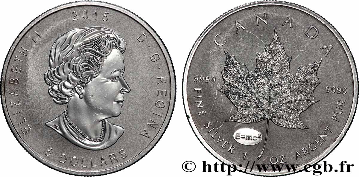 ARGENT D&nbsp;INVESTISSEMENT 1 Oz - 5 Dollars Proof  - Mapple Leaf (Feuille d’érable) 2015 MRC Winnipeg SPL 