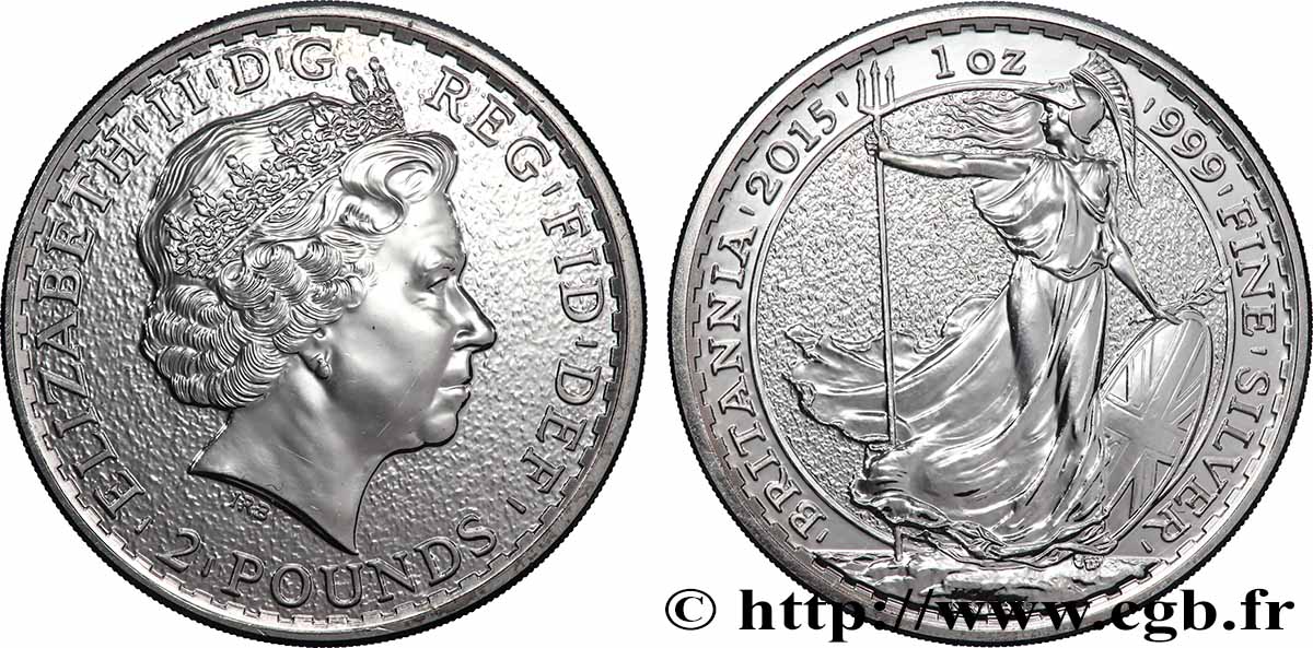 SILVER INVESTMENT 2 Pounds Britannia 2015  MS 