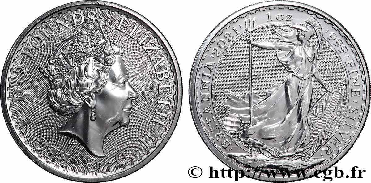 SILVER INVESTMENT 1 Oz - 2 Pounds Britannia 2021  MS 
