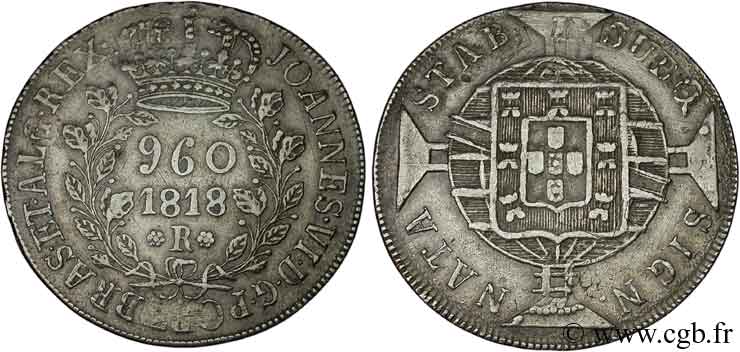 BRÉSIL 960 Reis Jean VI (Joao) 1818 Rio de Janeiro TTB 