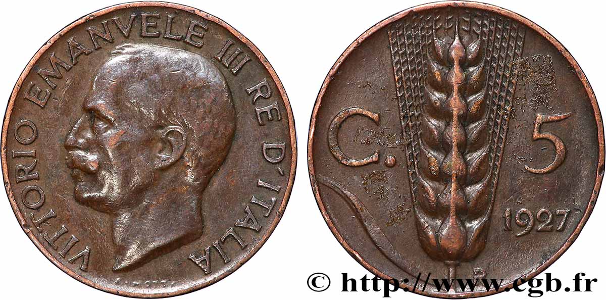 ITALIA 5 Centesimi Victor Emmanuel III 1927 Rome - R BB 