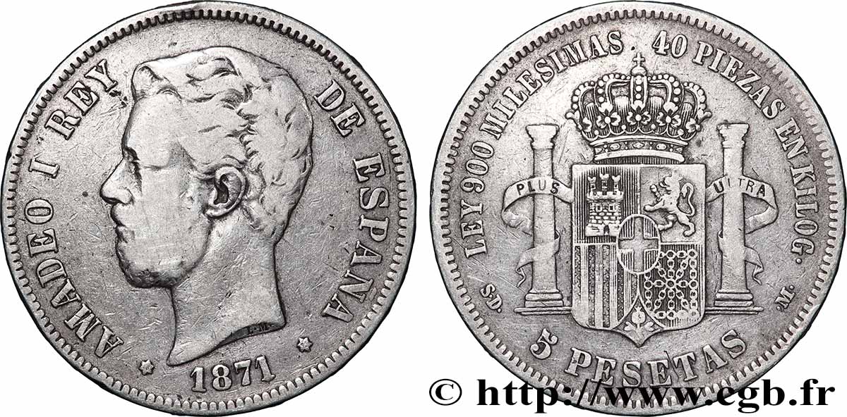 PLATA INVERSIÓN 5 Pesetas  1871 Madrid BC+/MBC 