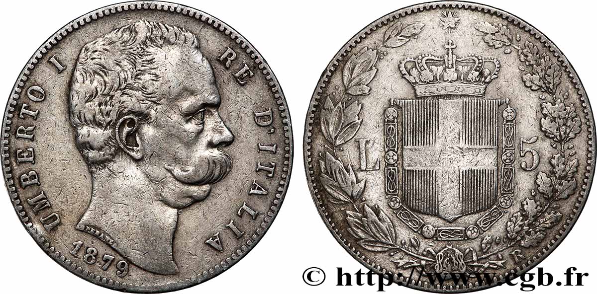 ARGENT D&nbsp;INVESTISSEMENT 5 Lire  Umberto Ier 1879 Rome TTB 