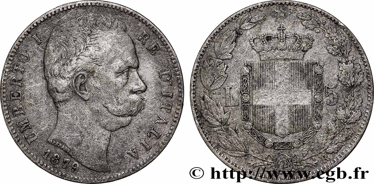 ARGENT D&nbsp;INVESTISSEMENT 5 Lire  Umberto Ier 1879 Rome TB+ 