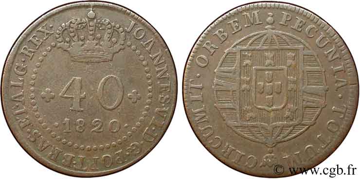 MOZAMBICO 40 Reis Jean VI (Joao) type à 46 perles 1821 Rio de Janeiro BB 