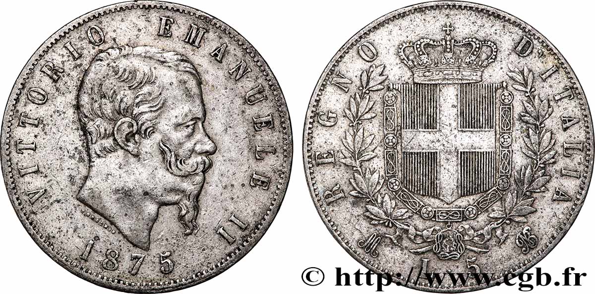 ARGENT D&nbsp;INVESTISSEMENT 5 Lire  1875 Milan TTB 