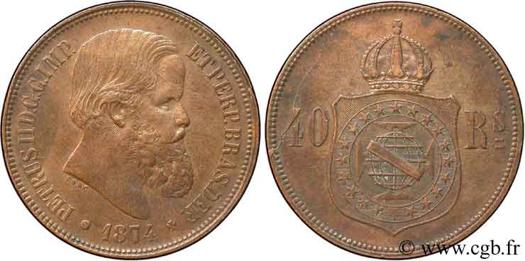 BRAZIL 40 Réis  Empereur Pierre II 1875  AU 