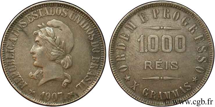 BRASILIEN 1000 Reis 1906  VZ 