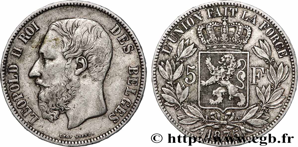SILVER INVESTMENT 5 Francs  1875  XF 