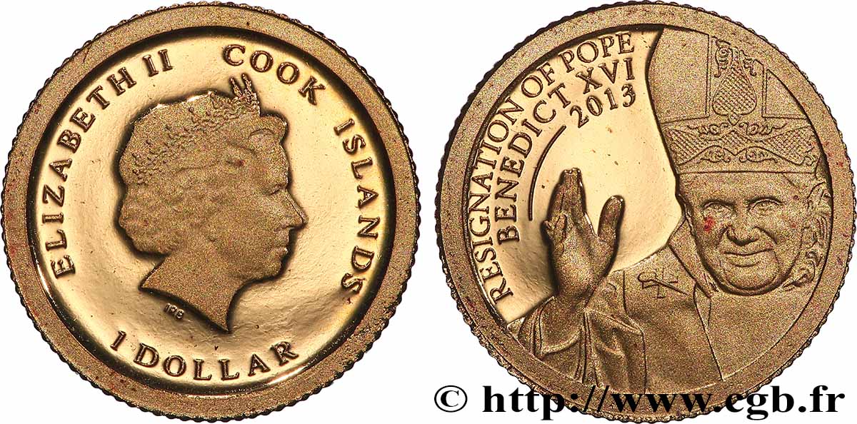 ÎLES COOK  1 Dollar Proof Démission de Benoît XVI 2013  SPL 