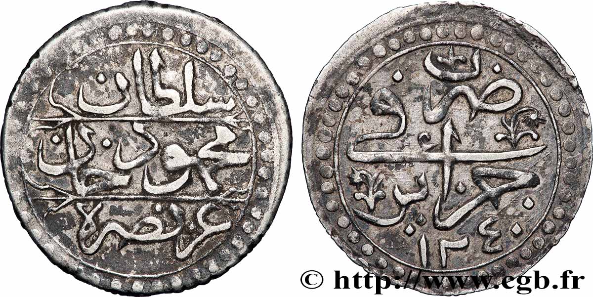 ALGÉRIE 1/4 Budju au nom de Mahmud II AH 1240 1825 Alger TTB 