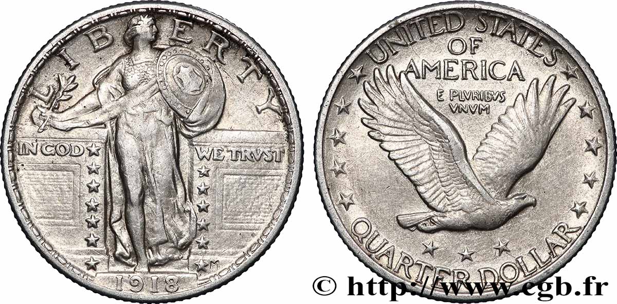 ÉTATS-UNIS D&nbsp;AMÉRIQUE 1/4 Dollar Liberty 1918 Philadelphie TTB+ 