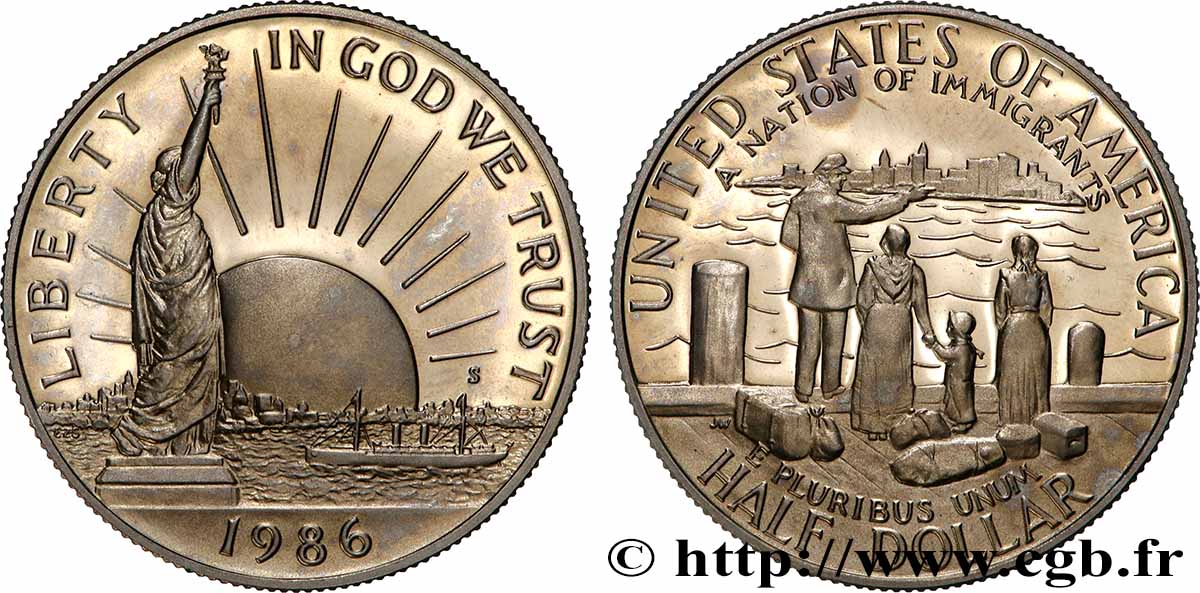 UNITED STATES OF AMERICA 1/2 Dollar Proof statue de la Liberté / immigrants 1986 San Francisco MS 
