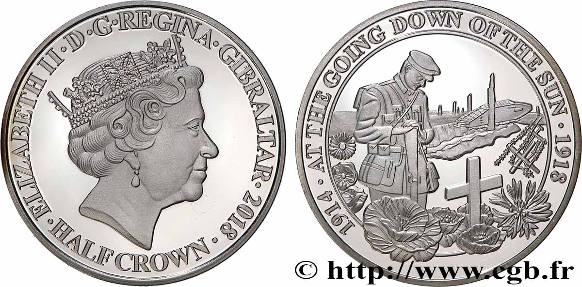 GIBRALTAR 1/2 Crown Proof Fin de la Première Guerre mondiale 2018  fST 
