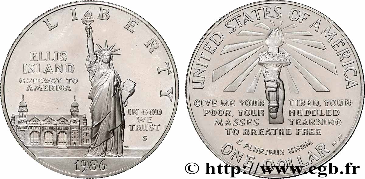 VEREINIGTE STAATEN VON AMERIKA 1 Dollar Proof Statue de la Liberté, Ellis Island 1986 San Francisco - S fST 