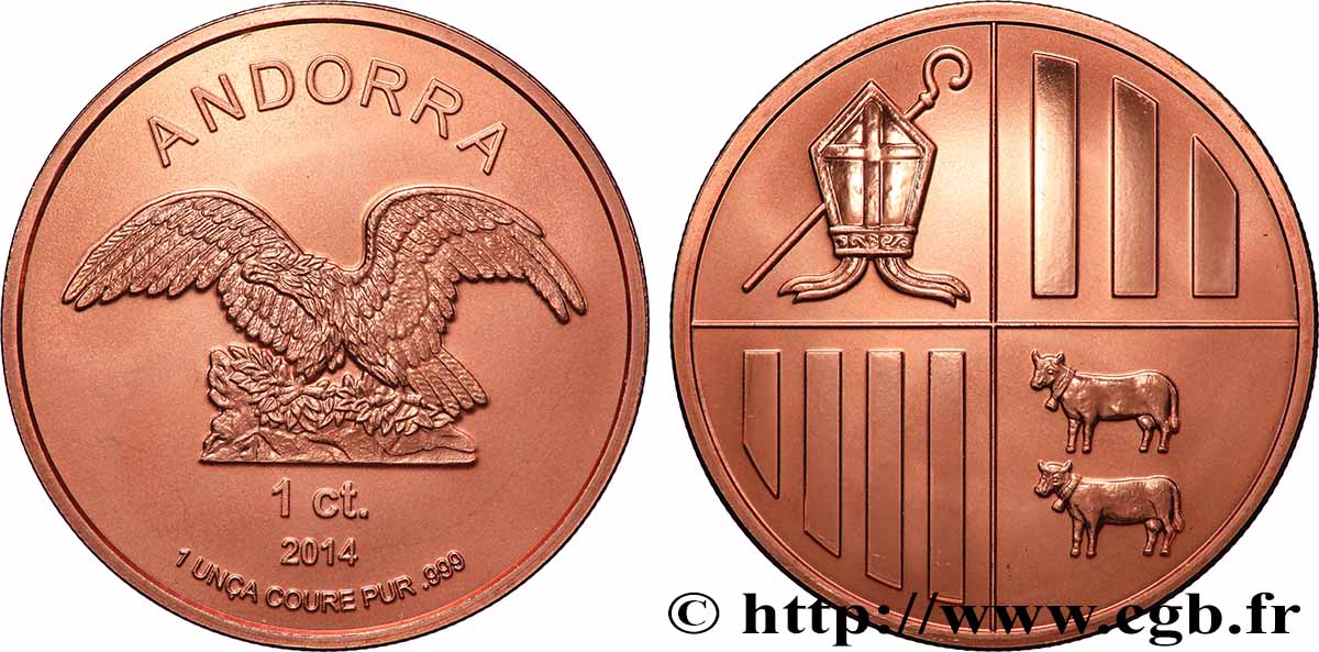 ANDORRA (PRINCIPALITY) 1 Centim Aigle 2014  MS 