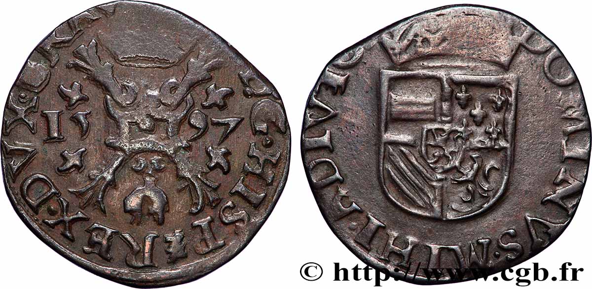 PAYS-BAS ESPAGNOLS - DUCHÉ DE BRABANT - PHILIPPE II D&nbsp;ESPAGNE 1/2 Liard ou Gigot 1597 Anvers TB+ 