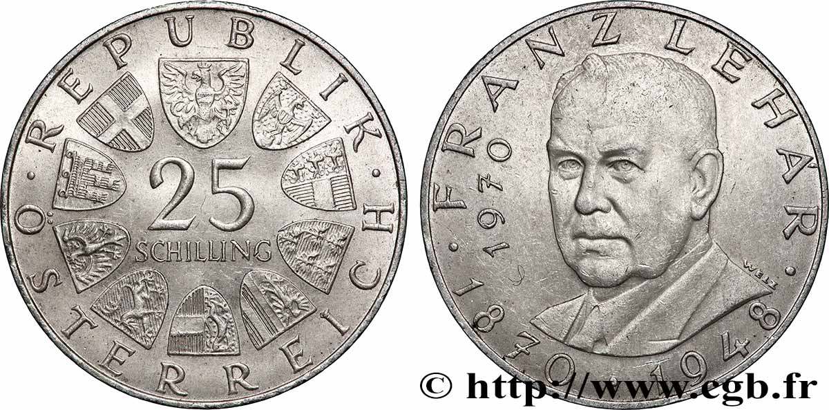 AUSTRIA 25 Schilling 100e anniversaire de la naissance du compositeur Franz Lehar 1970  AU 