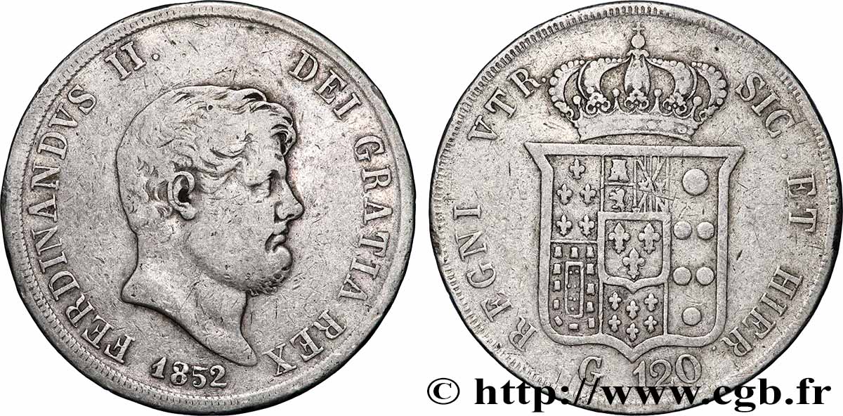 ITALY - KINGDOM OF THE TWO SICILIES 120 Grana Ferdinand II 1852 Naples XF 