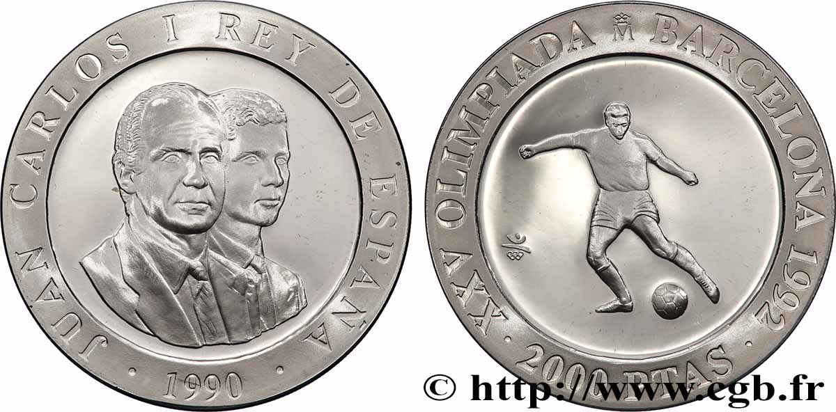 ESPAÑA 2000 Pesetas Proof J.O. de Barcelone : footballeur 1990 Madrid SC 