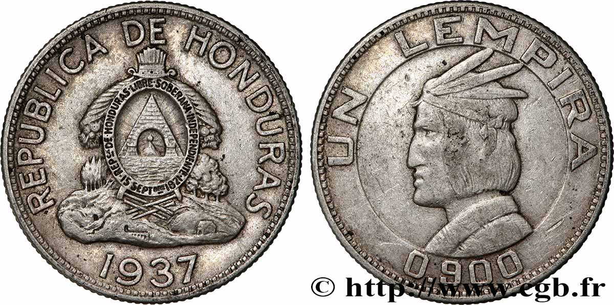 HONDURAS 1 Lempira 1937 Philadelphie TB+ 