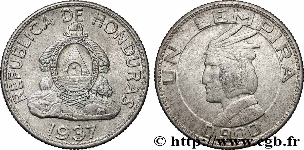 HONDURAS 1 Lempira 1937 Philadelphie XF 