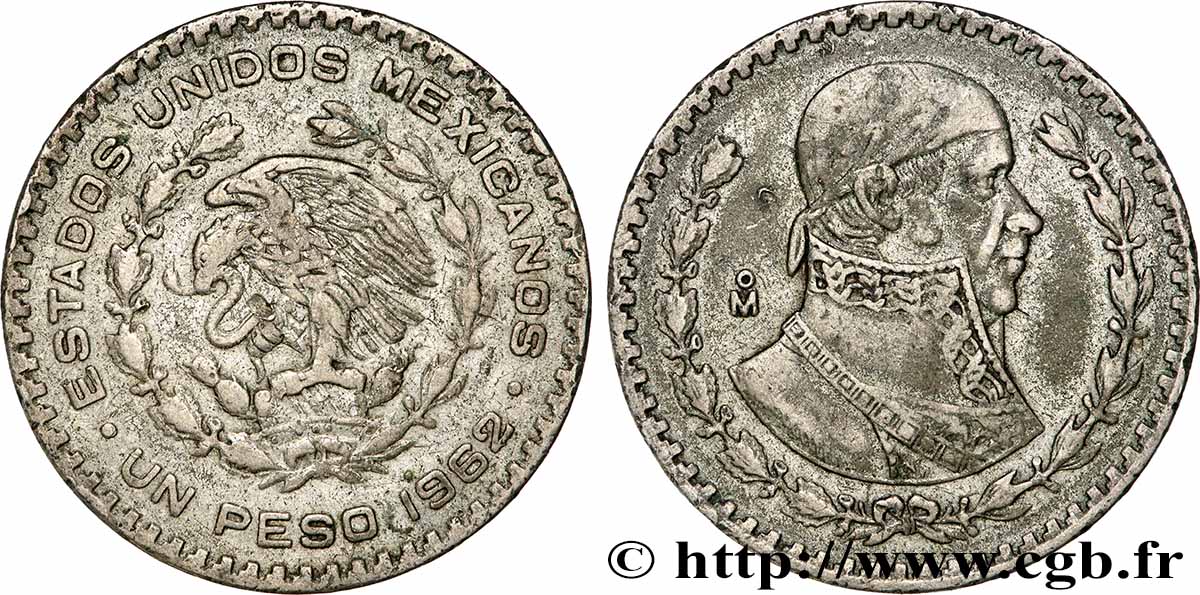 MEXIQUE 1 Peso Jose Morelos y Pavon 1962 Mexico TTB 