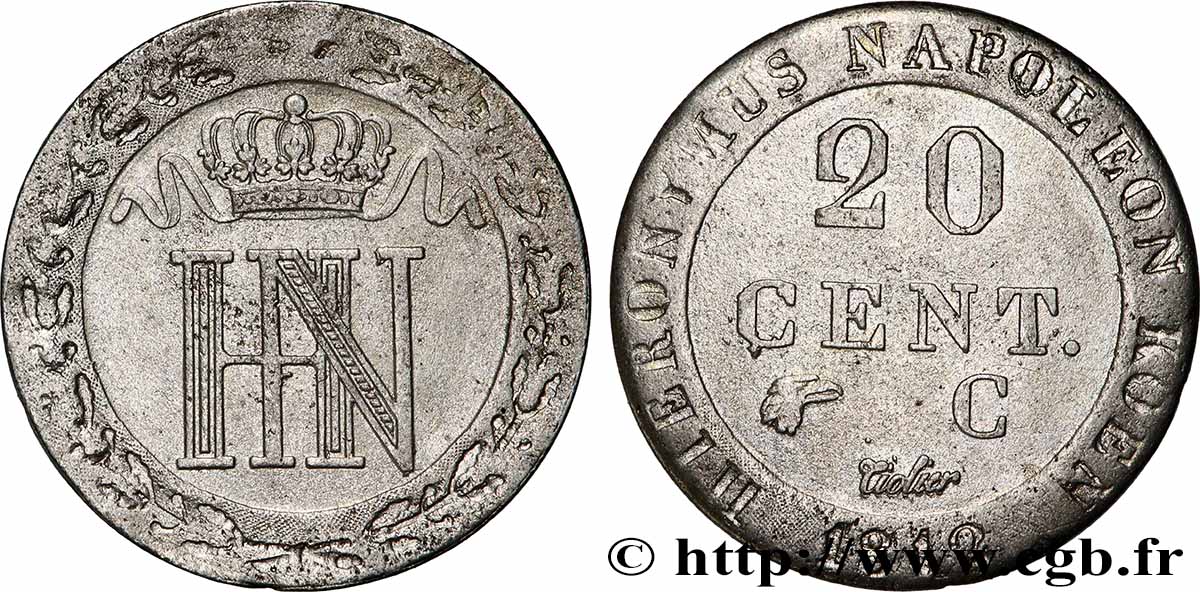 GERMANY - KINGDOM OF WESTPHALIA 20 Cent. monogramme de Jérôme Napoléon 1812 Cassel - C XF 