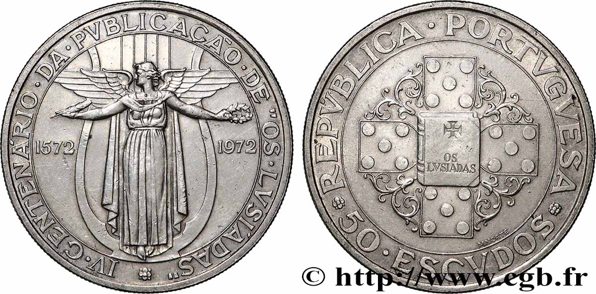 PORTUGAL 50 Escudos 400e anniversaire de la publication des Lusiades, poême épique de Luís de Camões 1972 Lisbonne MBC+ 