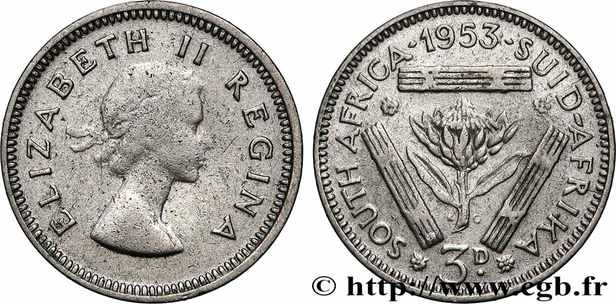 SOUTH AFRICA 3 Pence Georges VI 1953 Pretoria VF 