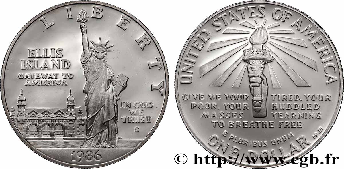 UNITED STATES OF AMERICA 1 Dollar Proof Statue de la Liberté, Ellis Island 1986 San Francisco - S MS 
